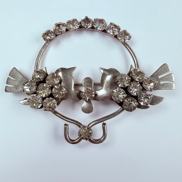 Unbranded Jewelry - Lovebirds Figural Rhinestone Sterling Silver 925 Large Pin Brooch VTG Retro Era